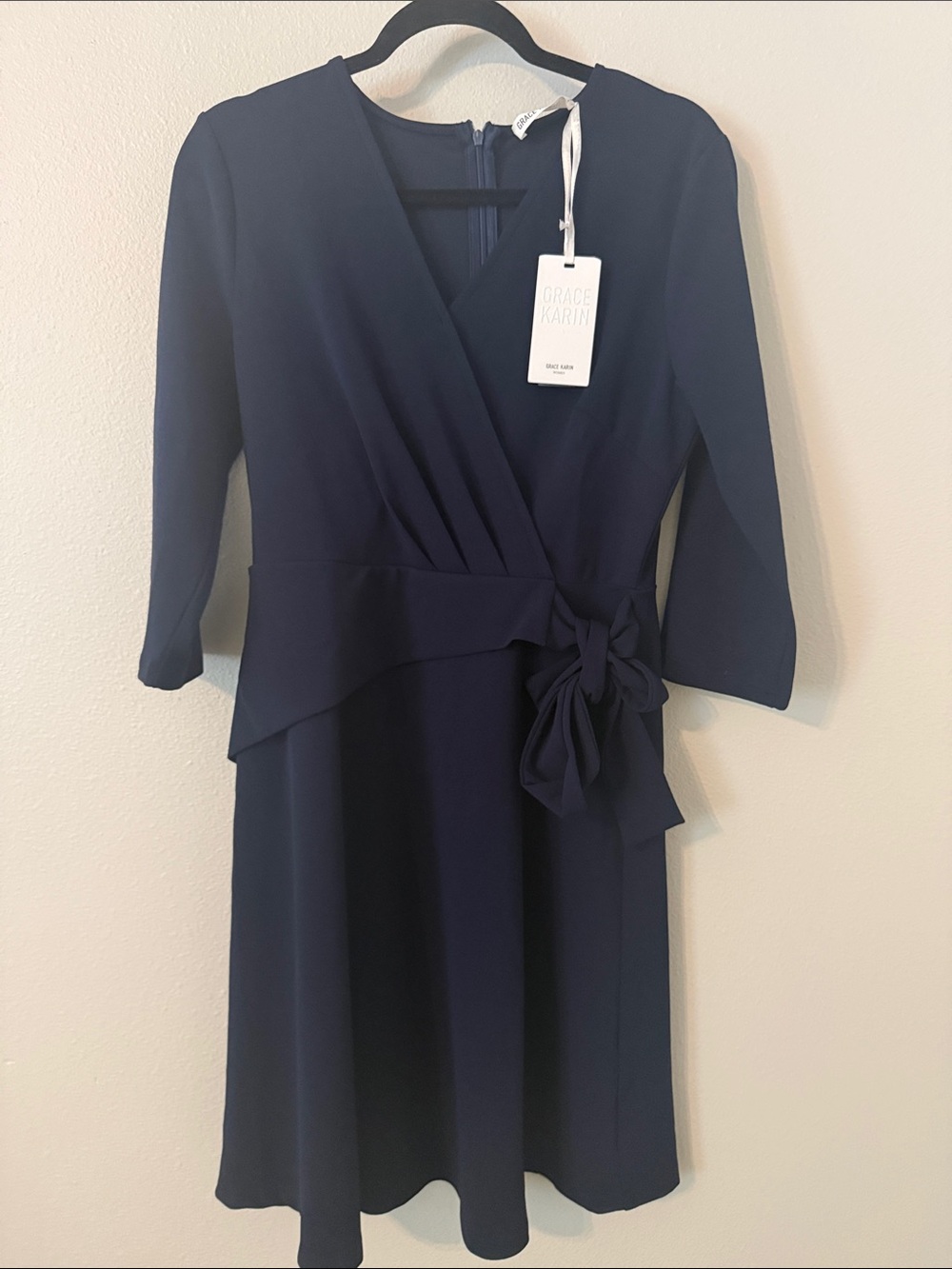 Grace Karin Dark Navy Wrap Dress with Side Tie